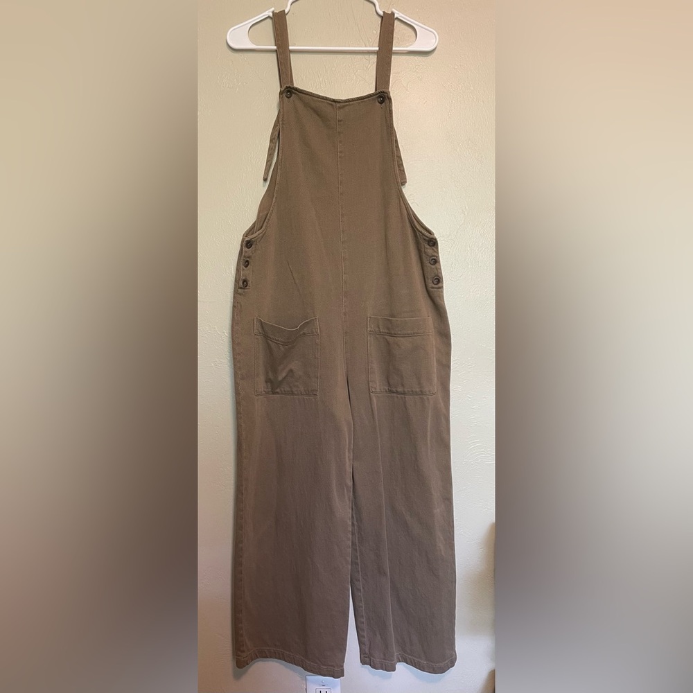 Zara Tan/Green Cotton Overall Style Jumpsuit Small